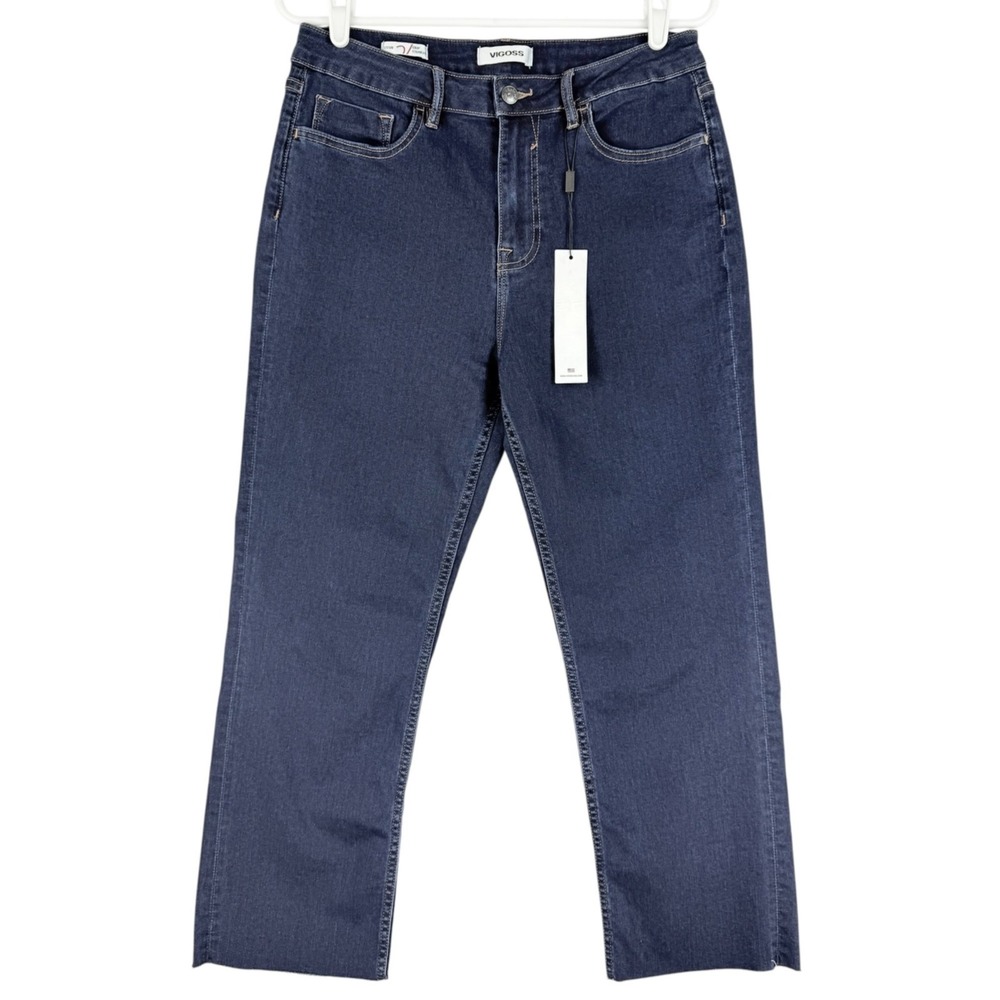 Vigoss Women's Stevie Straight Stretch Raw Hem Blue Crop Denim Jeans Size 29 NWT
